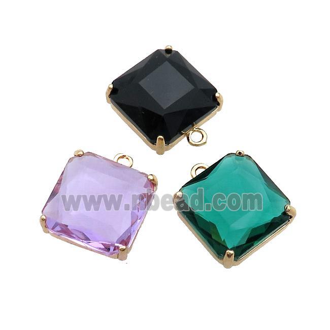 Copper Square Pendant Pave Crystal Glass Gold Plated Mixed