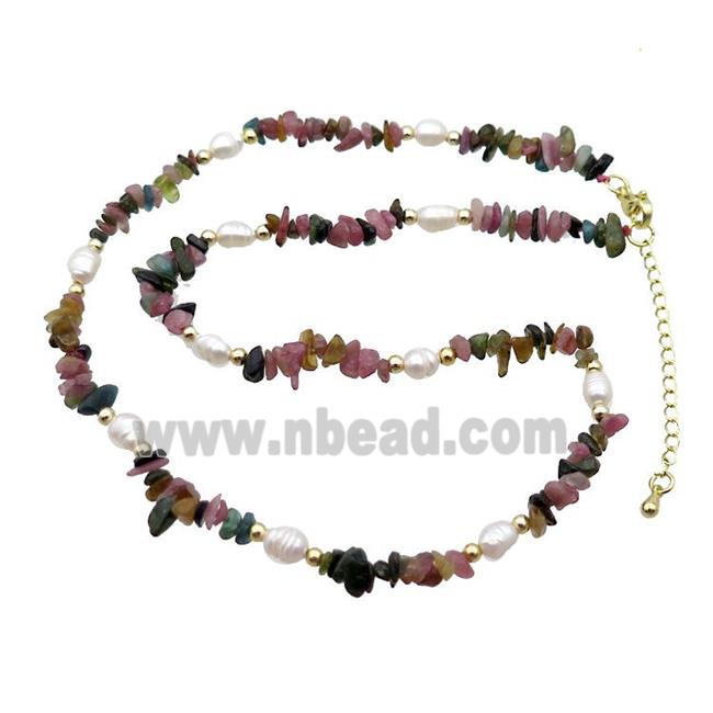 Multicolor Tourmaline Necklace With Pearl