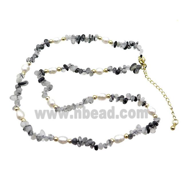 Black Rutilated Quartz Necklace With Pearl