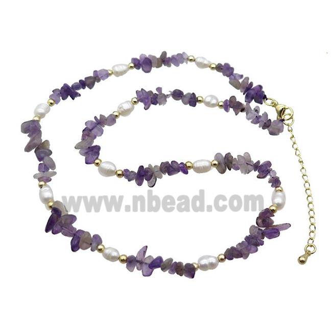 Purple Amethyst Necklace With Pearl