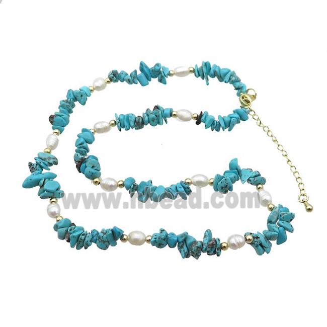 Blue Magnesite Turquoise Necklace With Pearl