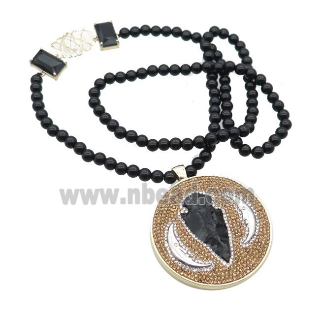 Black Obsidian Necklace Pave Rhinestone Arrowhead