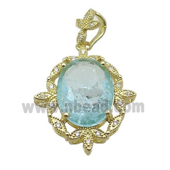 Copper Pendant Pave Blue Crystal Glass Oval Gold Plated