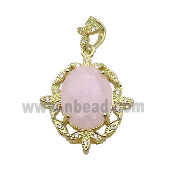 Copper Pendant Pave Pink Crystal Glass Oval Gold Plated
