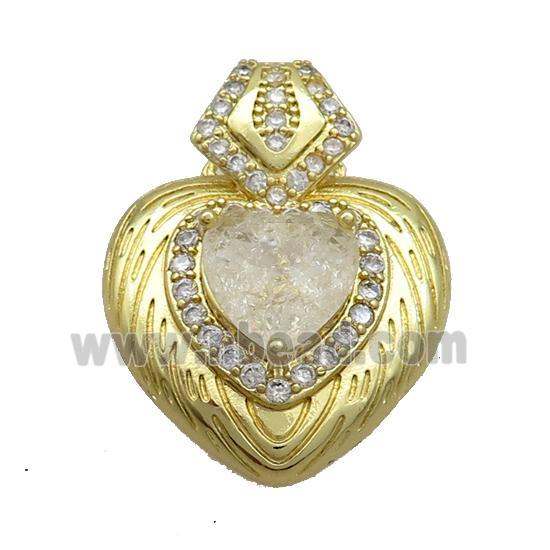 Copper Pendant Pave Clear Crystal Glass Heart Gold Plated