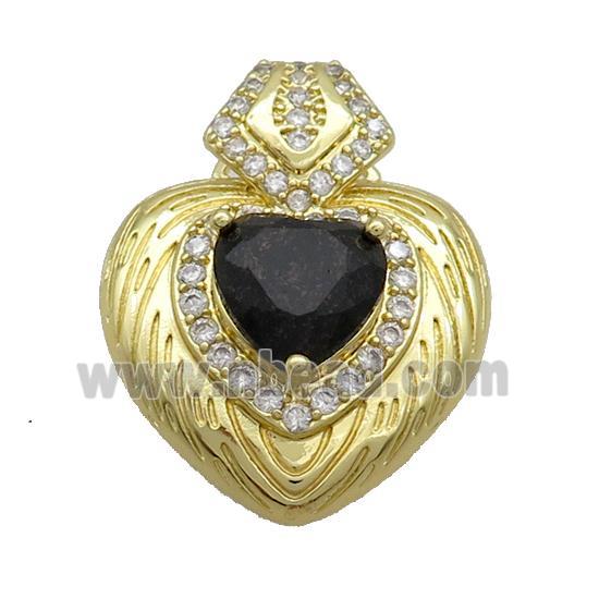 Copper Pendant Pave Black Crystal Glass Heart Gold Plated