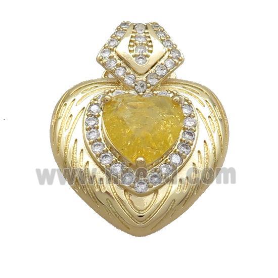 Copper Pendant Pave Yellow Crystal Glass Heart Gold Plated