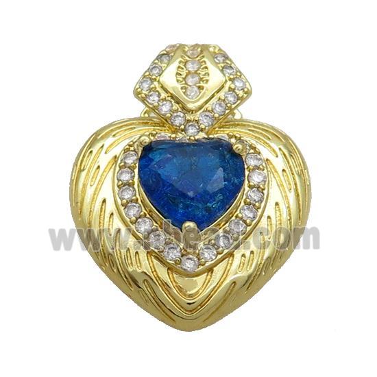 Copper Pendant Pave Blue Crystal Glass Heart Gold Plated