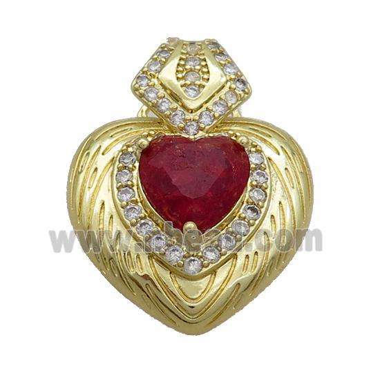Copper Pendant Pave Red Crystal Glass Heart Gold Plated