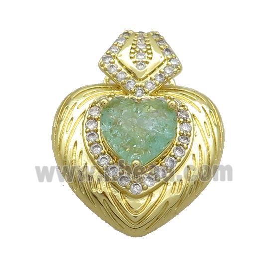 Copper Pendant Pave Green Crystal Glass Heart Gold Plated