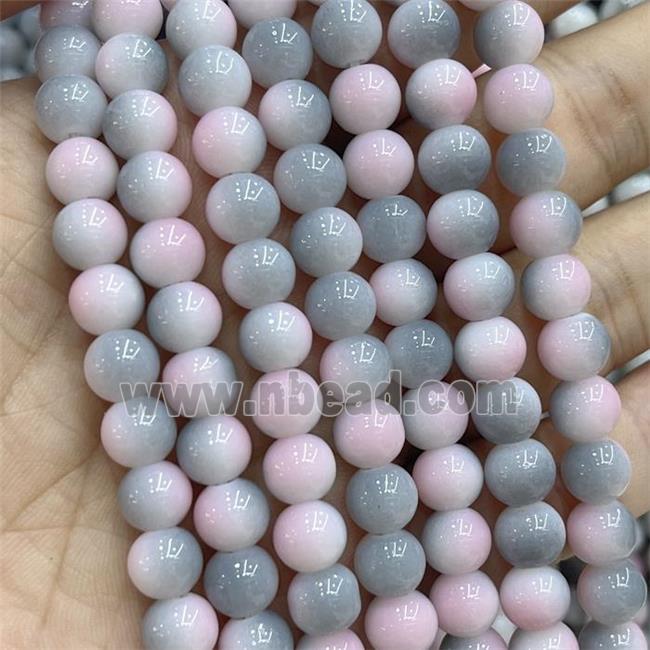 Ceramic Glass Beads Smooth Round Gray Pink