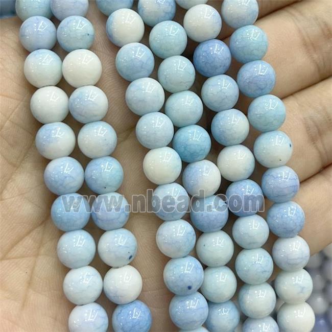 Ceramic Glass Beads Smooth Round Blue