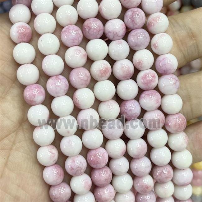 Ceramic Glass Beads Smooth Round Pink