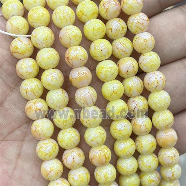 Ceramic Glass Beads Smooth Round Yellow