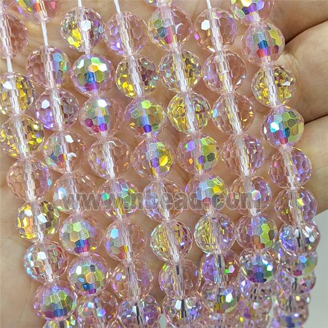 Pink Chinese Crystal Glass Beads Electroplated Faceted Round