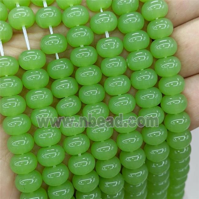 Jadeite Glass Beads Green Dye Smooth Rondelle