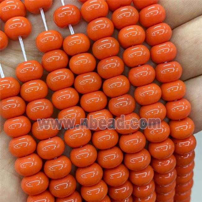 Jadeite Glass Beads OrangeRed Dye Smooth Rondelle