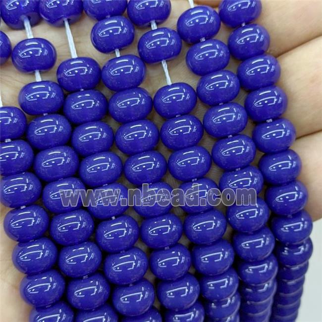 Jadeite Glass Beads Deepblue Dye Smooth Rondelle