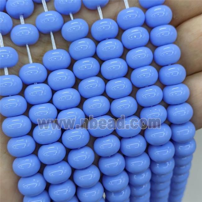 Jadeite Glass Beads Blue Dye Smooth Rondelle