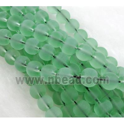 sea glass beads, round, matte, lt.green