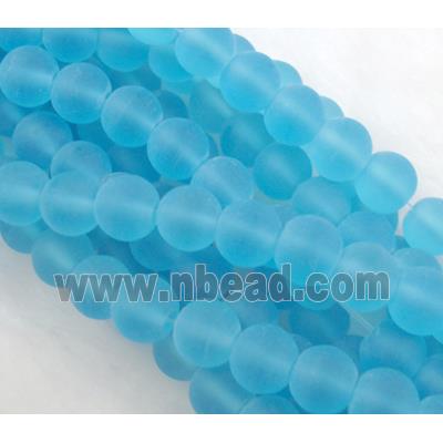 sea glass beads, round, matte, aqua