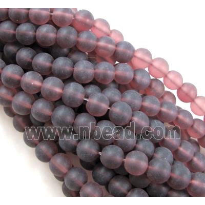 sea glass beads, round, matte, purple