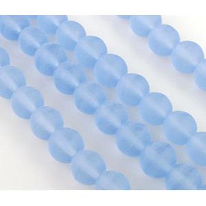 matte glass beads, round, lt.blue