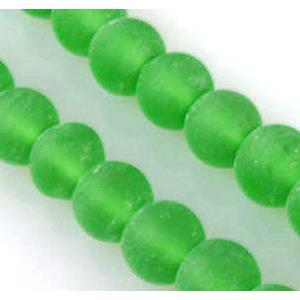 matte glass beads, round, green
