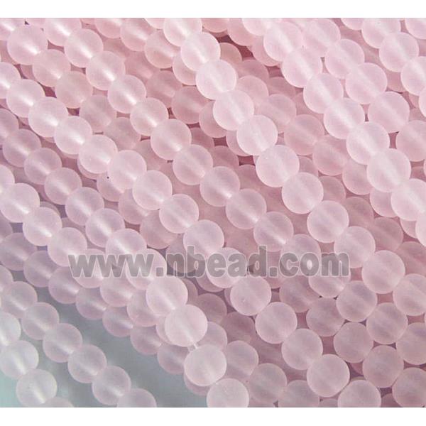 matte glass beads, round, pink