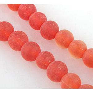 matte glass beads, round, red