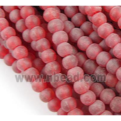 matte glass beads, round, deep-red