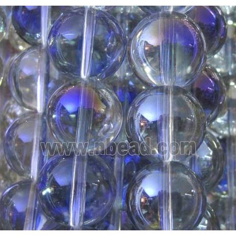 round glass crystal beads, blue electroplated