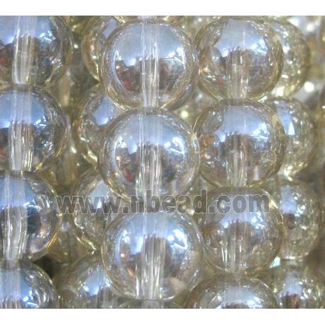 round glass crystal beads, silver champagne electroplated