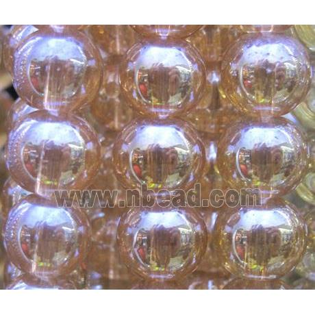 round glass crystal beads, orange electroplated