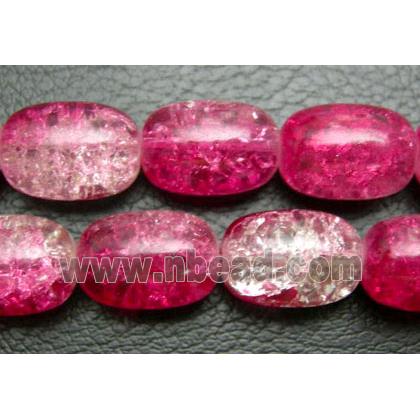 Crackle Glass Beads, Barrel, Hot-pink