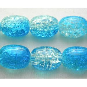 Crackle Glass Beads, barrel, blue