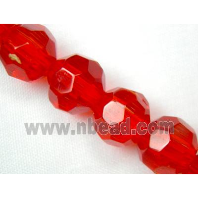hand-cutting Chinese Crystal Glass Beads, faceted round, ruby