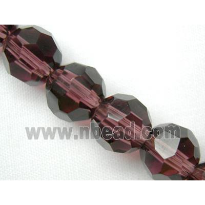 hand-cutting Chinese Crystal Glass Beads, faceted round, purple