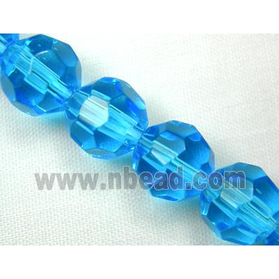 hand-cutting Chinese Crystal Glass Beads, faceted round, aqua