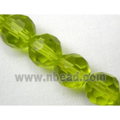 hand-cutting Chinese Crystal Glass Beads, faceted round, olive