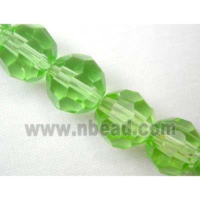hand-cutting Chinese Crystal Glass Beads, faceted round, green