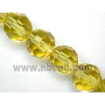 hand-cutting Chinese Crystal Glass Beads, faceted round, yellow
