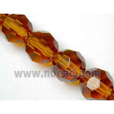 hand-cutting Chinese Crystal Glass Beads, faceted round, red coffee