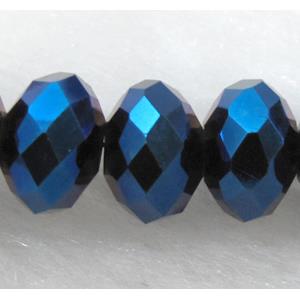 Crystal Glass Bead, faceted rondelle, blue-plated