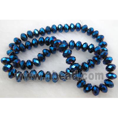 Crystal Glass Bead, faceted rondelle, blue-plated