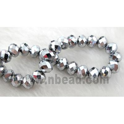 Chinese Crystal Beads, Faceted Rondelle, silver plated