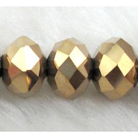 Chinese Crystal Beads, Faceted Rondelle, Golden plated