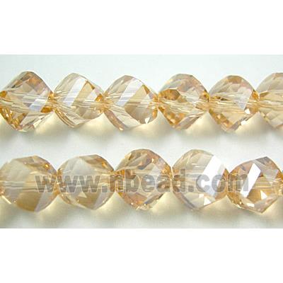 Chinese Crystal Beads, Twist, Gold-Champagne