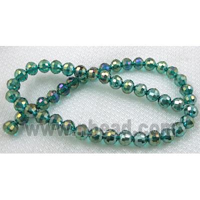 Crystal Glass Beads, faceted round, peacock-blue, AB-Color