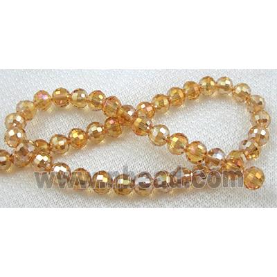 Crystal Glass Beads, 96 faceted round, gold champagne AB-color